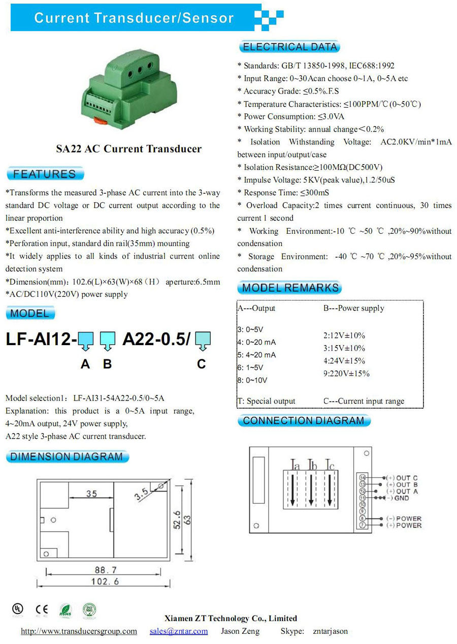 SA22 3-phase AC Current Transducer